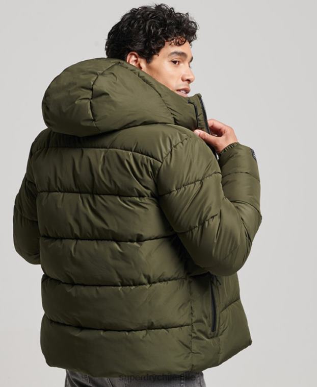 hombres Superdry caqui chaqueta deportiva acolchada con capucha 2R68Z1020