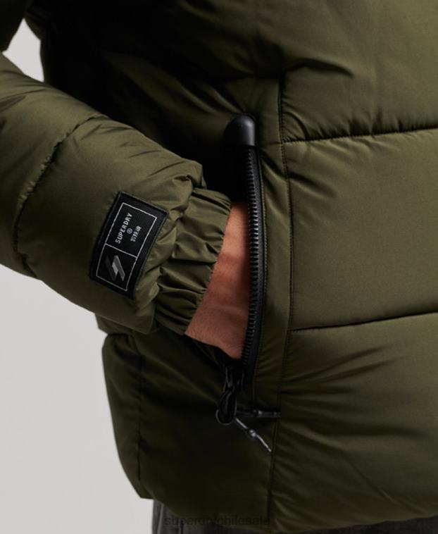 hombres Superdry caqui chaqueta deportiva acolchada con capucha 2R68Z1020