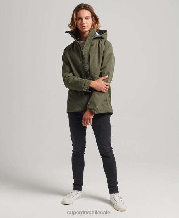 hombres Superdry caqui chaqueta impermeable xpd 2R68Z4693