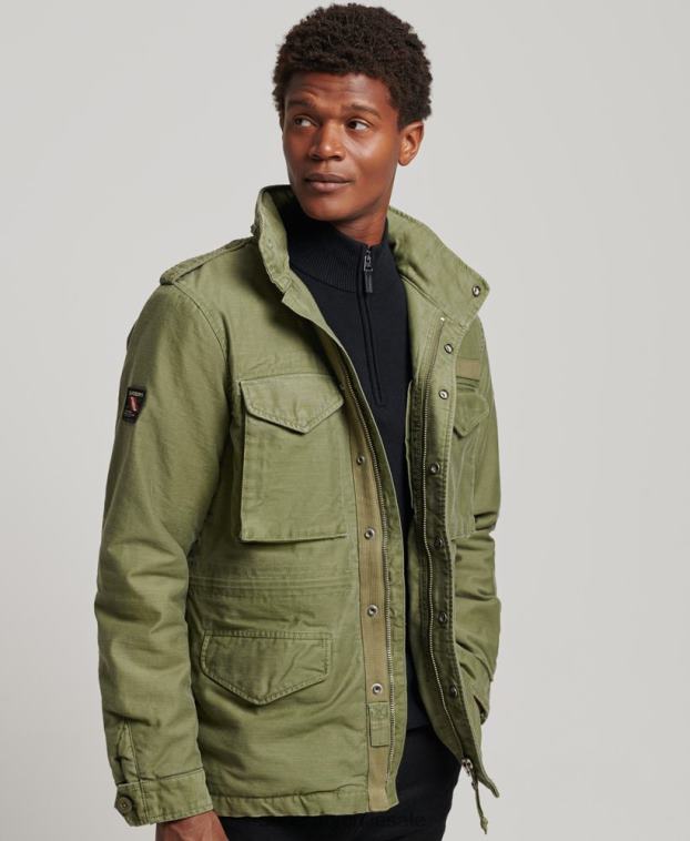 hombres Superdry caqui chaqueta militar con forro de borreguito de campo m65 2R68Z4689