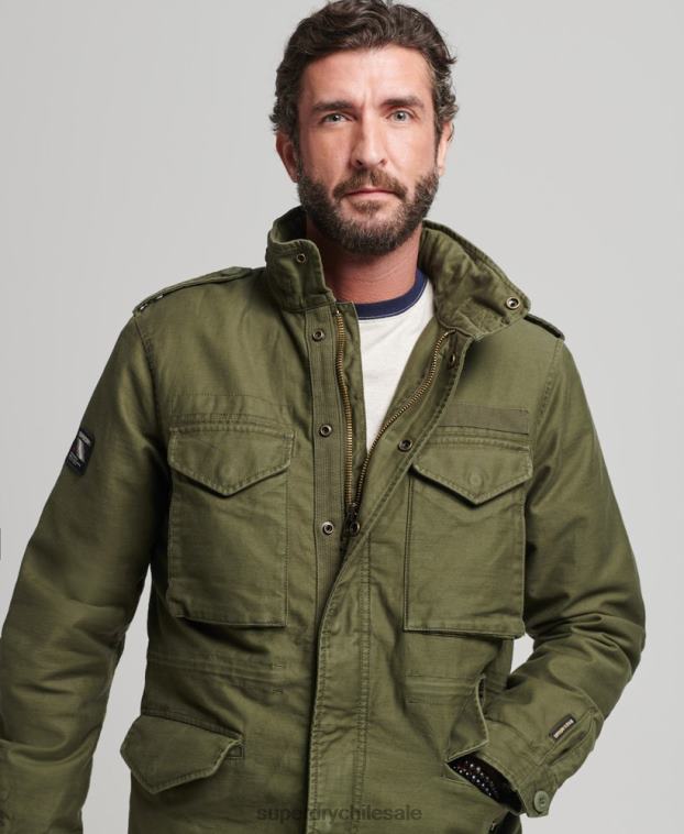 hombres Superdry caqui chaqueta militar con forro de borreguito de campo m65 2R68Z915