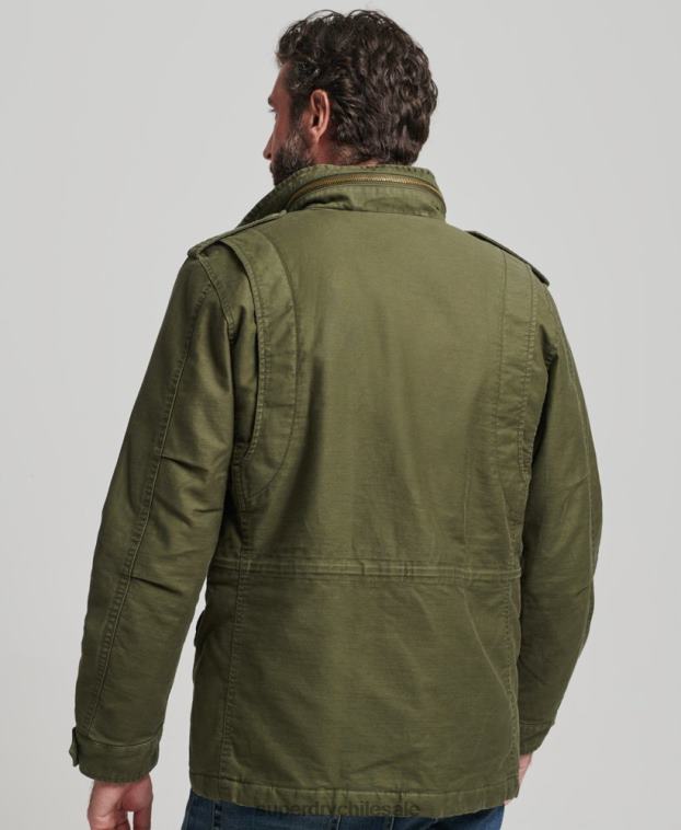 hombres Superdry caqui chaqueta militar con forro de borreguito de campo m65 2R68Z915