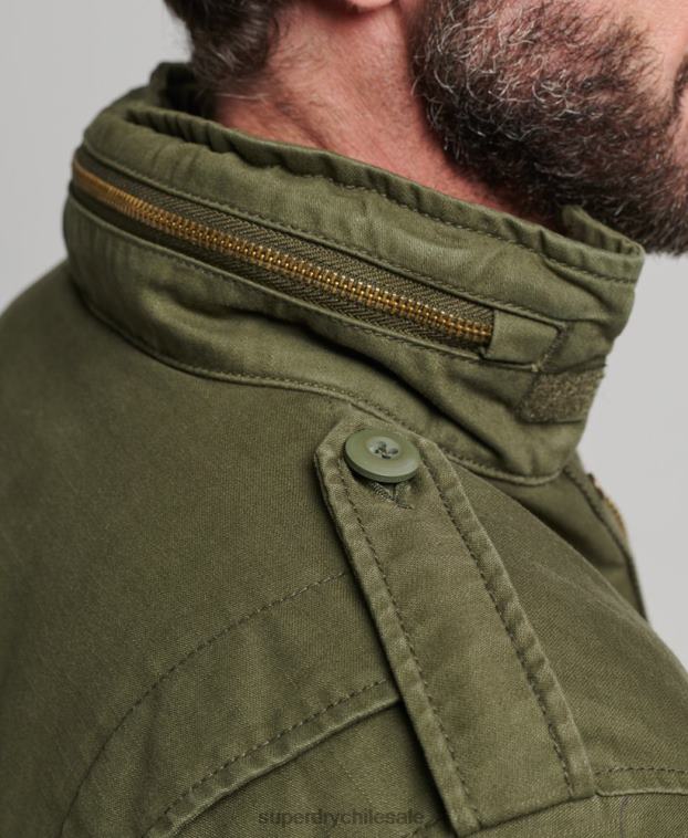 hombres Superdry caqui chaqueta militar con forro de borreguito de campo m65 2R68Z915