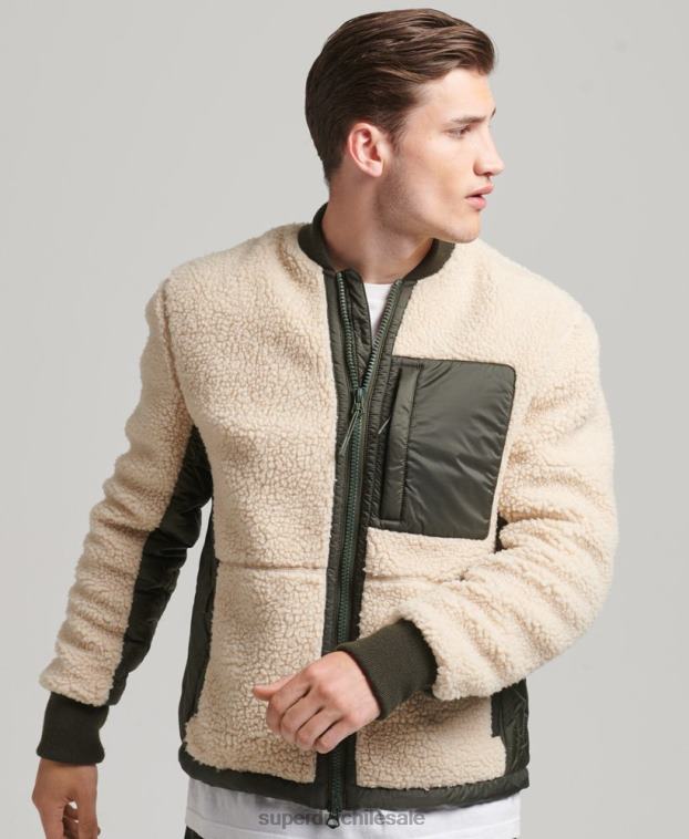 hombres Superdry crema chamarra sherpa con cremallera 2R68Z4453