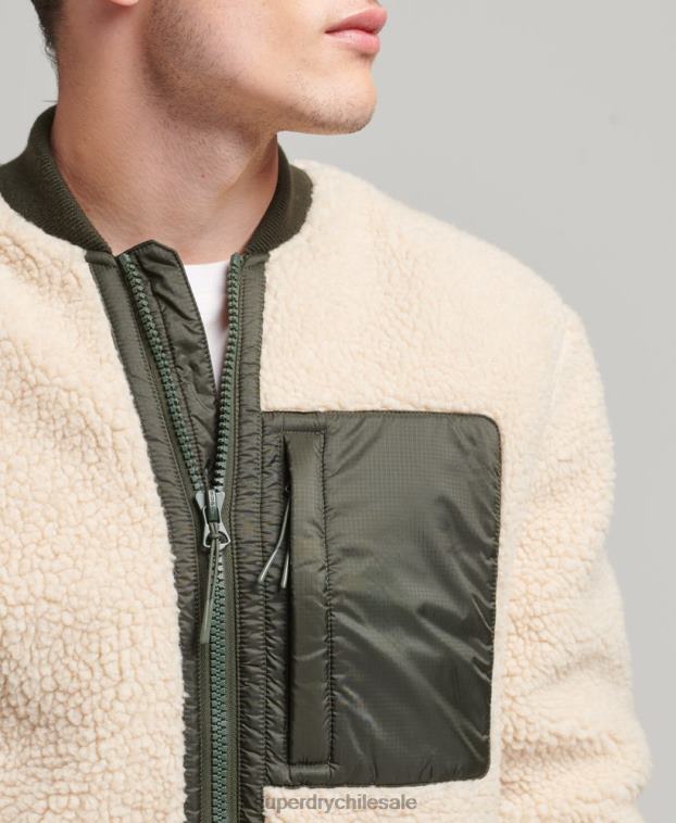 hombres Superdry crema chamarra sherpa con cremallera 2R68Z4453
