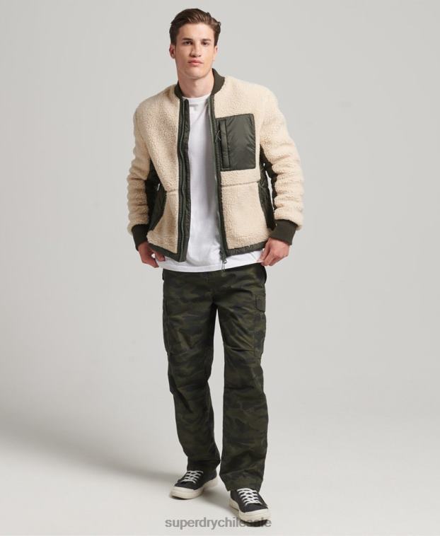 hombres Superdry crema chamarra sherpa con cremallera 2R68Z4453