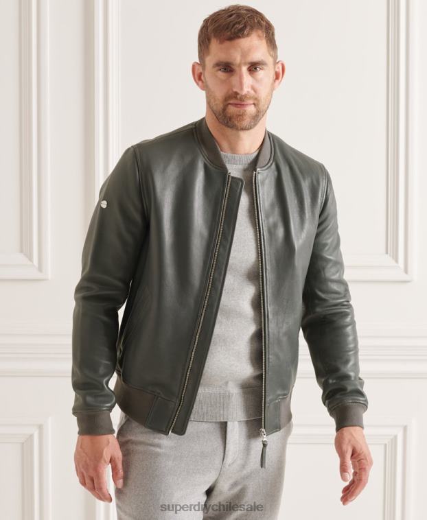 hombres Superdry gris chamarra bomber de cuero 2R68Z4662