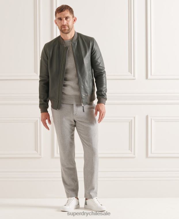 hombres Superdry gris chamarra bomber de cuero 2R68Z4662