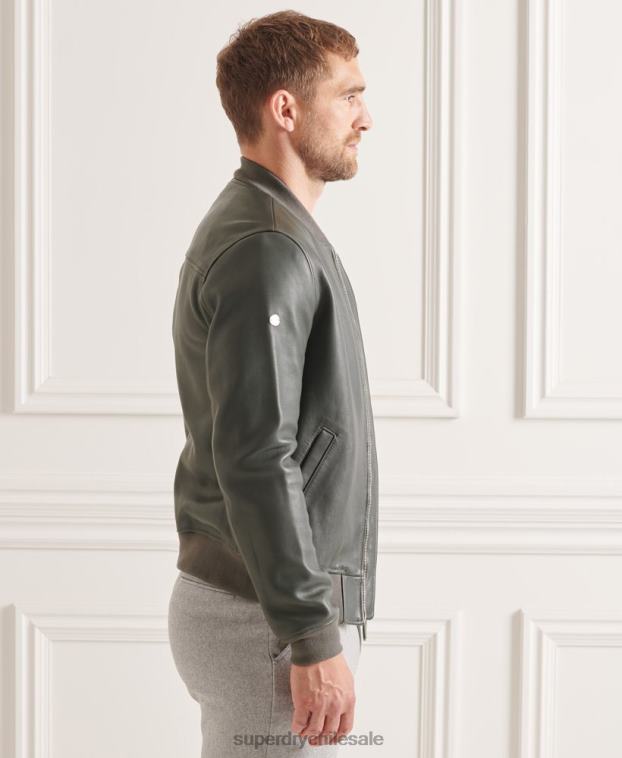 hombres Superdry gris chamarra bomber de cuero 2R68Z4662