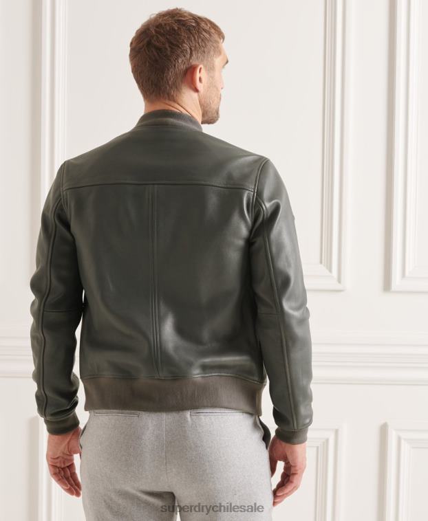hombres Superdry gris chamarra bomber de cuero 2R68Z4662