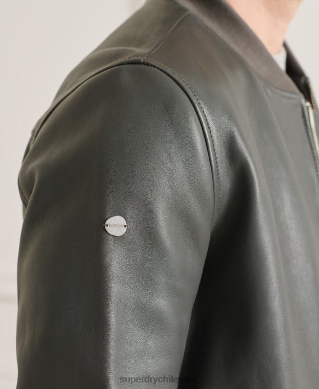 hombres Superdry gris chamarra bomber de cuero 2R68Z4662