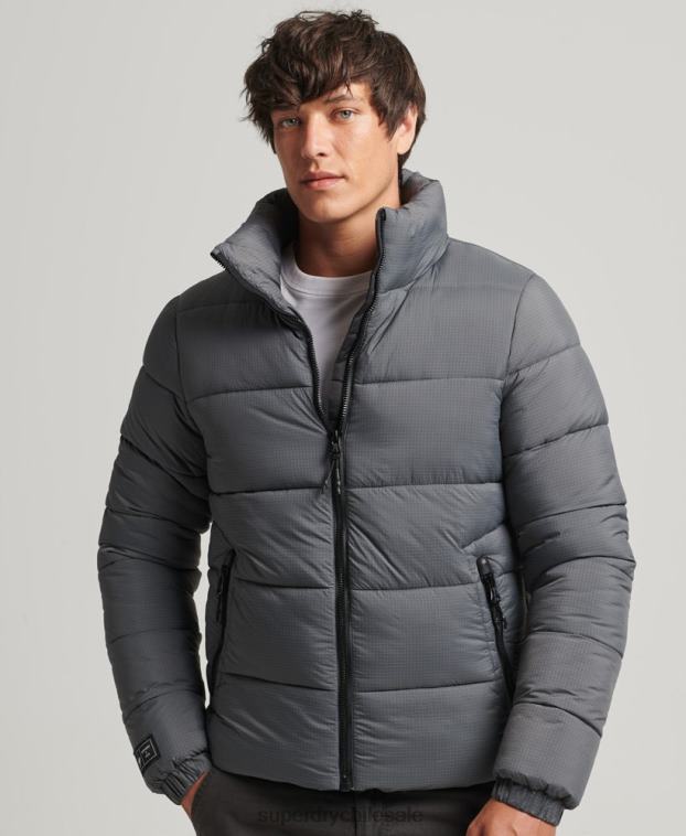 hombres Superdry gris chaqueta acolchada deportiva sin capucha 2R68Z1022