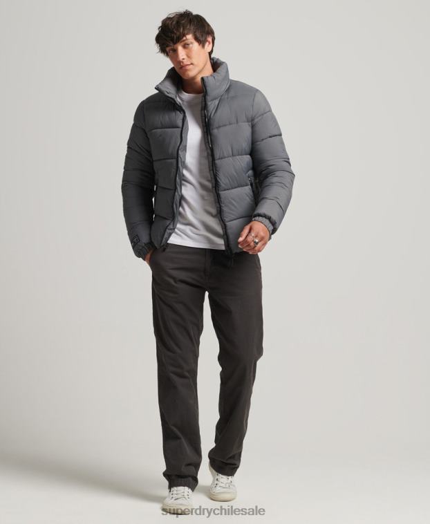 hombres Superdry gris chaqueta acolchada deportiva sin capucha 2R68Z1022