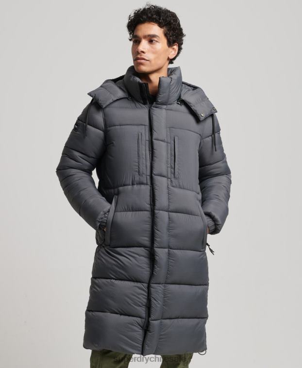 hombres Superdry gris chaqueta acolchada larga con tejido ripstop 2R68Z1042