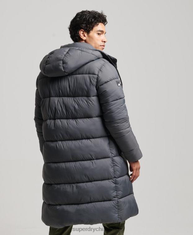 hombres Superdry gris chaqueta acolchada larga con tejido ripstop 2R68Z1042