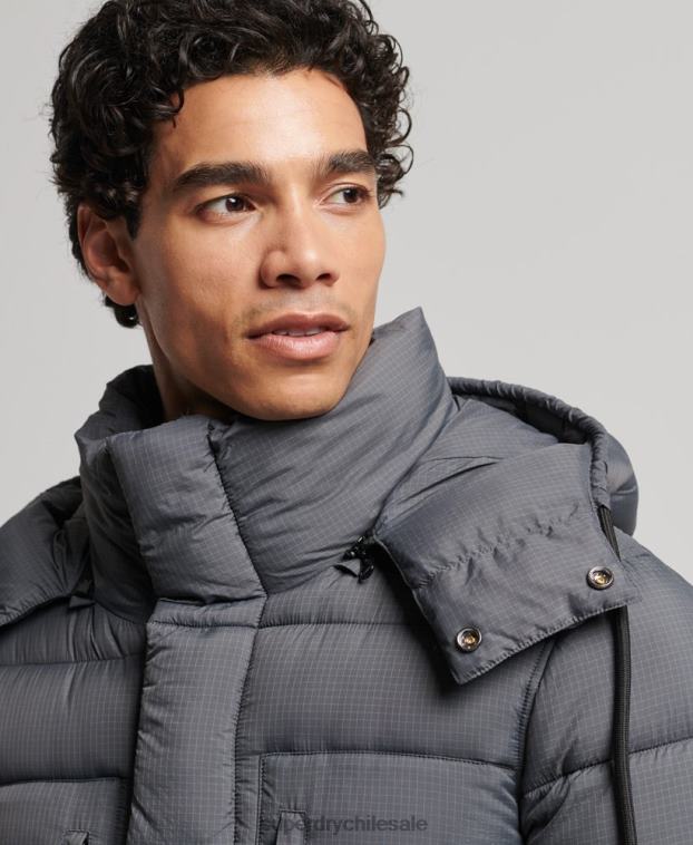 hombres Superdry gris chaqueta acolchada larga con tejido ripstop 2R68Z1042
