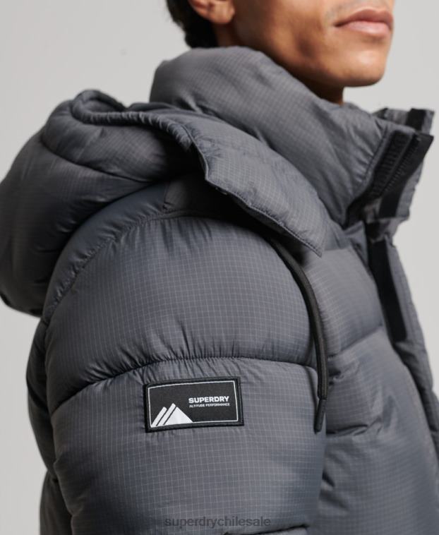 hombres Superdry gris chaqueta acolchada larga con tejido ripstop 2R68Z1042