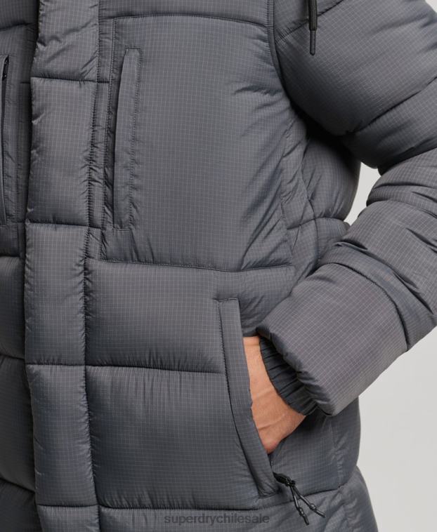 hombres Superdry gris chaqueta acolchada larga con tejido ripstop 2R68Z1042