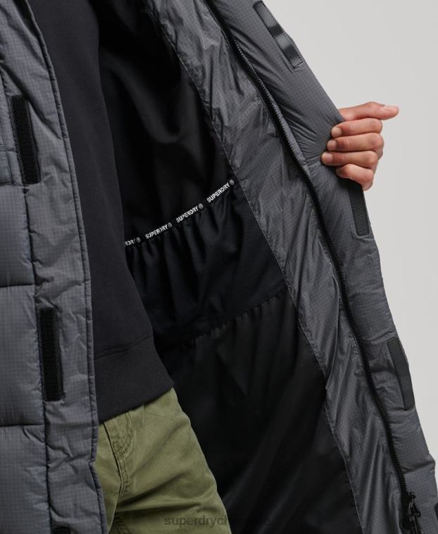 hombres Superdry gris chaqueta acolchada larga con tejido ripstop 2R68Z1042