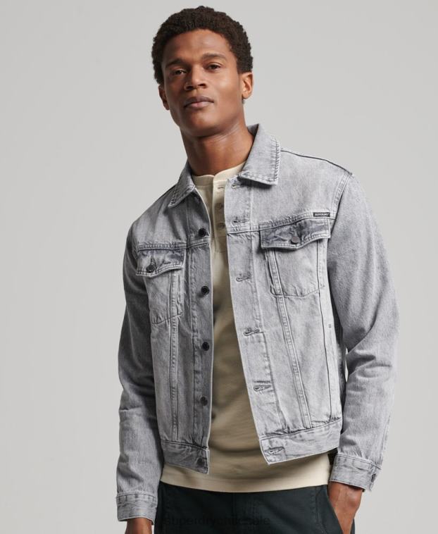 hombres Superdry gris chaqueta de camionero bandolero 2R68Z4745
