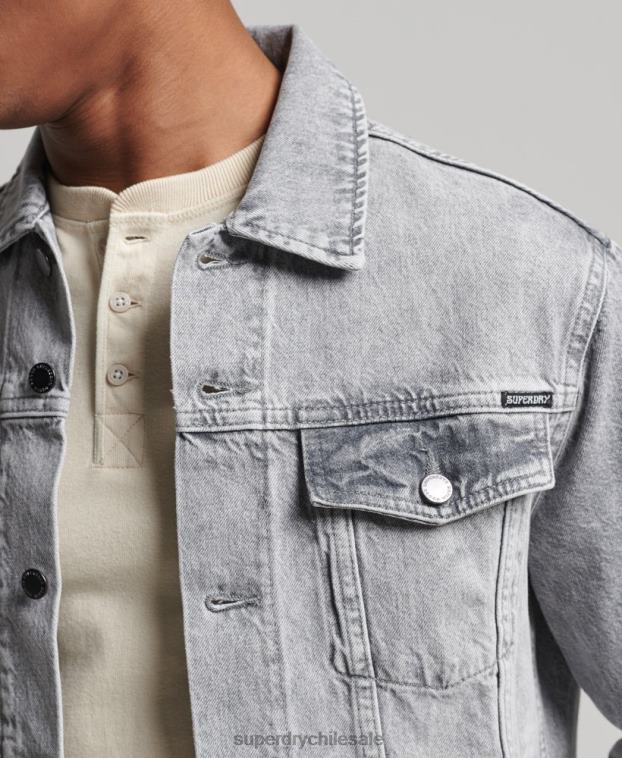 hombres Superdry gris chaqueta de camionero bandolero 2R68Z4745