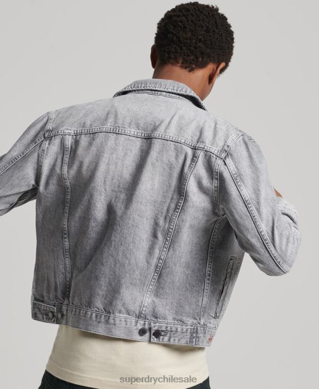 hombres Superdry gris chaqueta de camionero bandolero 2R68Z4745