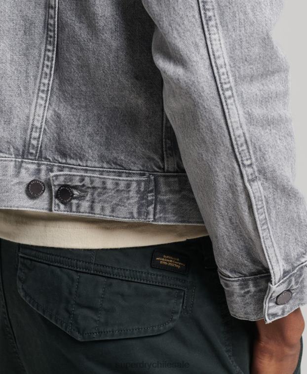 hombres Superdry gris chaqueta de camionero bandolero 2R68Z4745