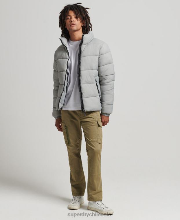 hombres Superdry gris claro chaqueta acolchada deportiva sin capucha 2R68Z1059