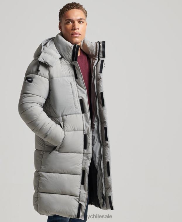 hombres Superdry gris claro chaqueta acolchada larga con tejido ripstop 2R68Z1100