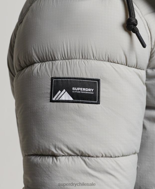hombres Superdry gris claro chaqueta acolchada larga con tejido ripstop 2R68Z1100