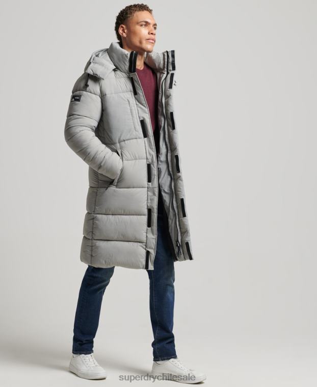 hombres Superdry gris claro chaqueta acolchada larga con tejido ripstop 2R68Z1100