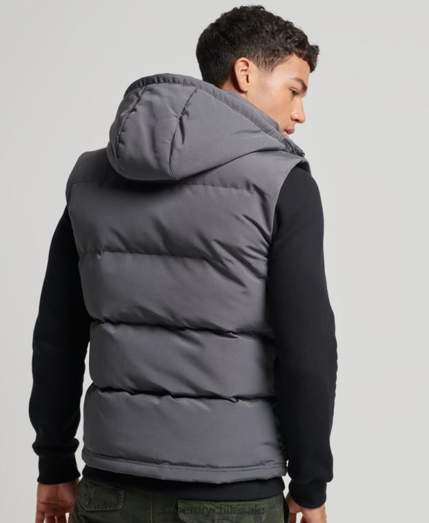 hombres Superdry gris oscuro chaleco acolchado everest con capucha 2R68Z963