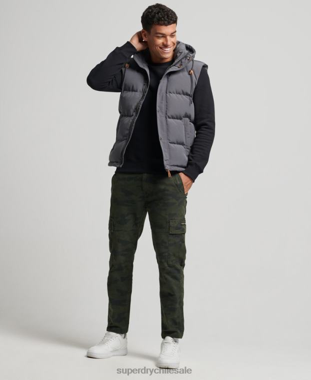 hombres Superdry gris oscuro chaleco acolchado everest con capucha 2R68Z963