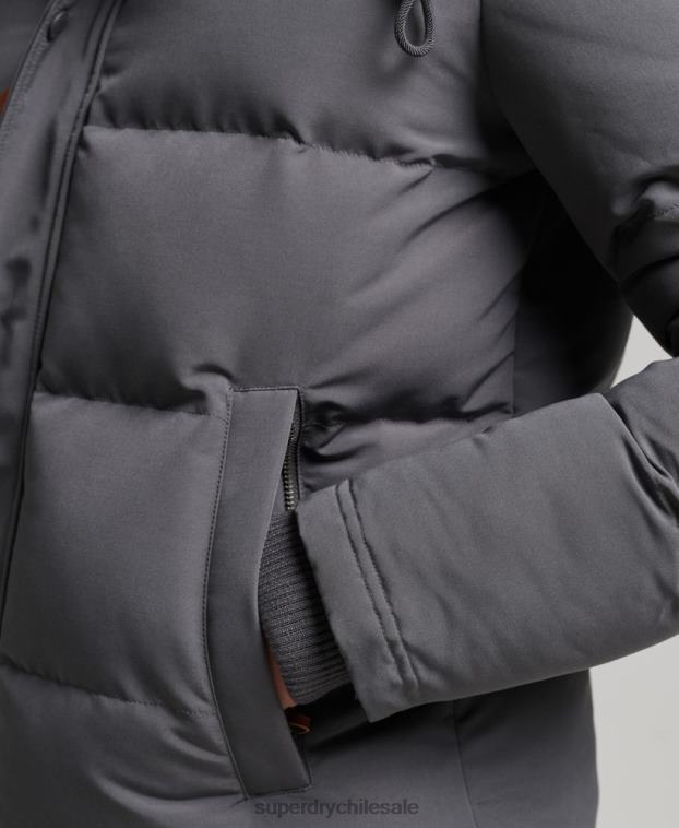 hombres Superdry gris oscuro chamarra acolchada Everest con capucha 2R68Z1049