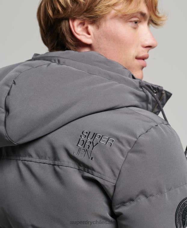 hombres Superdry gris oscuro chamarra acolchada Everest con capucha 2R68Z1049