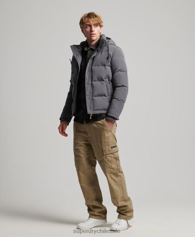 hombres Superdry gris oscuro chamarra acolchada Everest con capucha 2R68Z1049