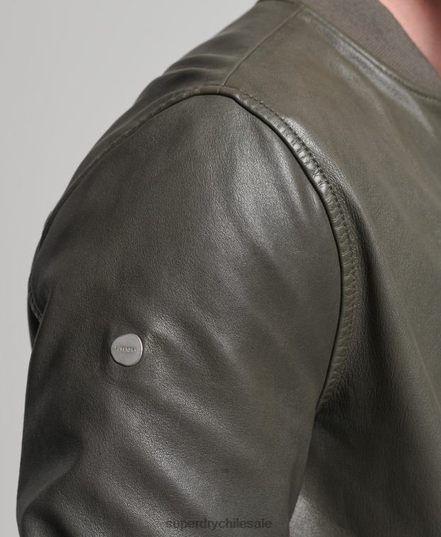 hombres Superdry gris oscuro chamarra bomber de piel studios 2R68Z6455