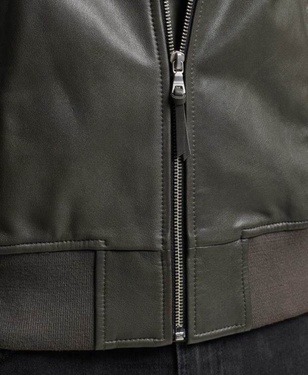 hombres Superdry gris oscuro chamarra bomber de piel studios 2R68Z6455