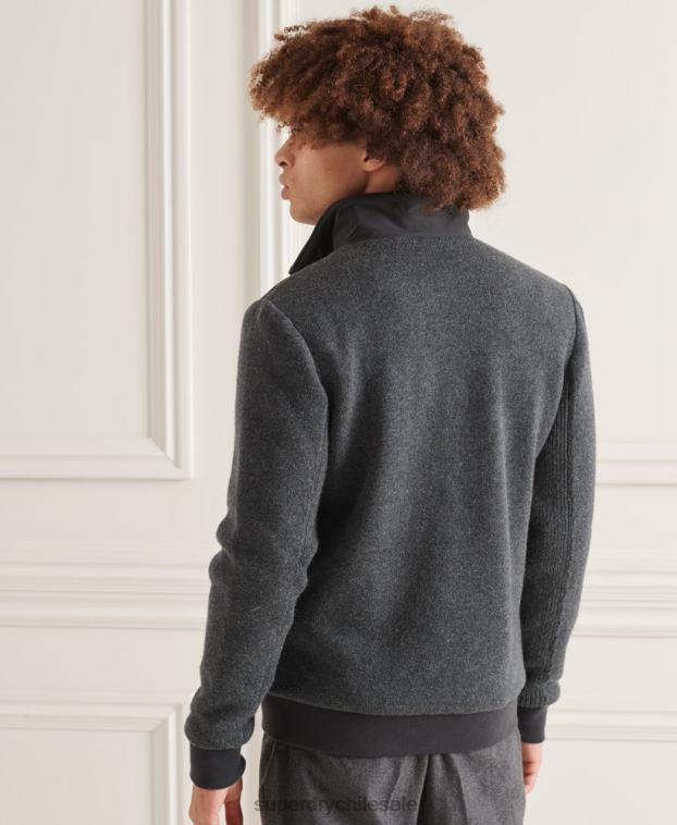 hombres Superdry gris oscuro chamarra de mezcla de punto acolchada Studios 2R68Z1039