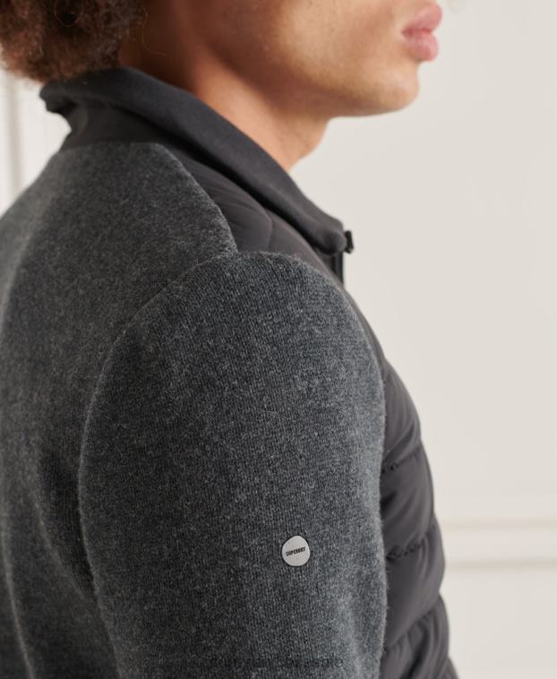 hombres Superdry gris oscuro chamarra de mezcla de punto acolchada Studios 2R68Z1039