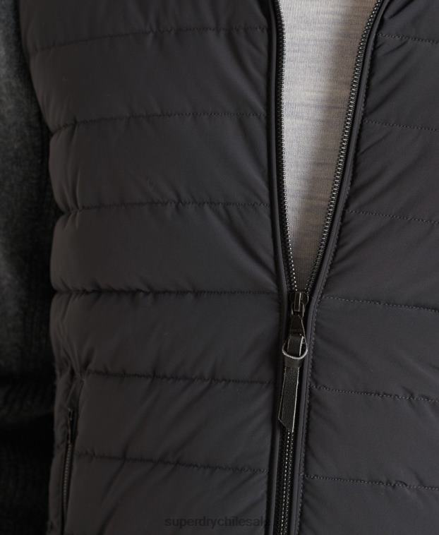 hombres Superdry gris oscuro chamarra de mezcla de punto acolchada Studios 2R68Z1039