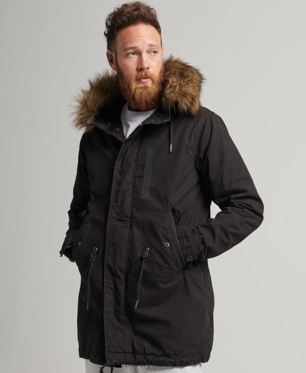 hombres Superdry gris oscuro chamarra parka militar de piel sintética 2R68Z4490