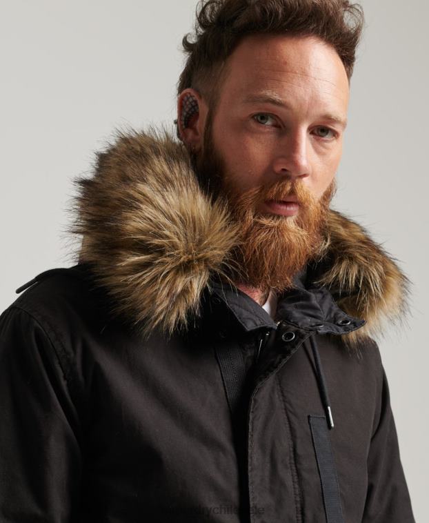 hombres Superdry gris oscuro chamarra parka militar de piel sintética 2R68Z4490