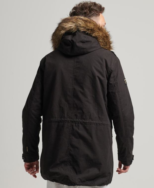 hombres Superdry gris oscuro chamarra parka militar de piel sintética 2R68Z4490