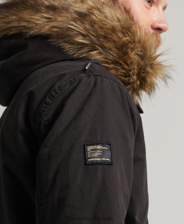 hombres Superdry gris oscuro chamarra parka militar de piel sintética 2R68Z4490