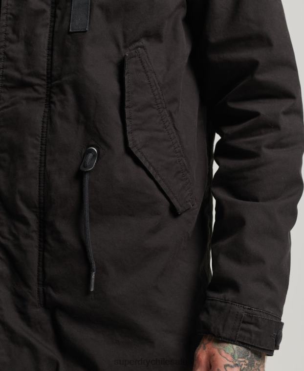 hombres Superdry gris oscuro chamarra parka militar de piel sintética 2R68Z4490