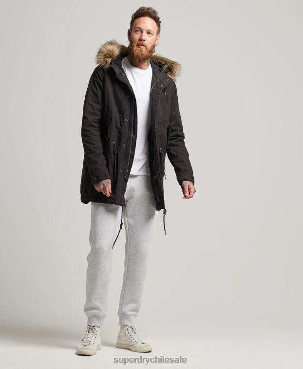 hombres Superdry gris oscuro chamarra parka militar de piel sintética 2R68Z4490