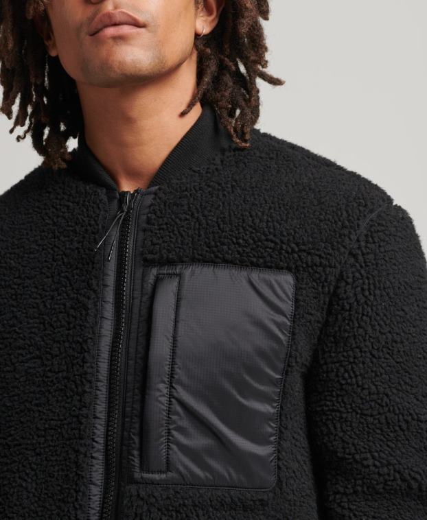 hombres Superdry gris oscuro chamarra sherpa con cremallera 2R68Z4692