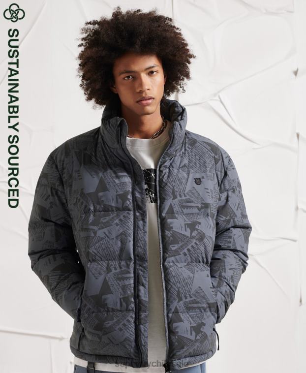 hombres Superdry gris oscuro chaqueta acolchada reflectante excedente 2R68Z4780
