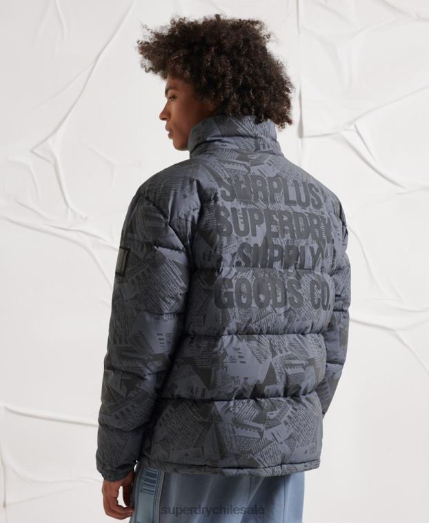 hombres Superdry gris oscuro chaqueta acolchada reflectante excedente 2R68Z4780